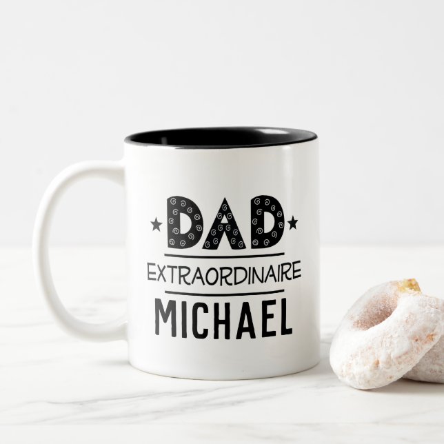 Dad Fathers Day Daddy Extraordinaire Two-Tone Coffee Mug (With Donut)