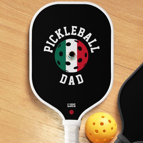 Dad Fathers Day Mexico Mexican Flag Black Pickleball Paddle