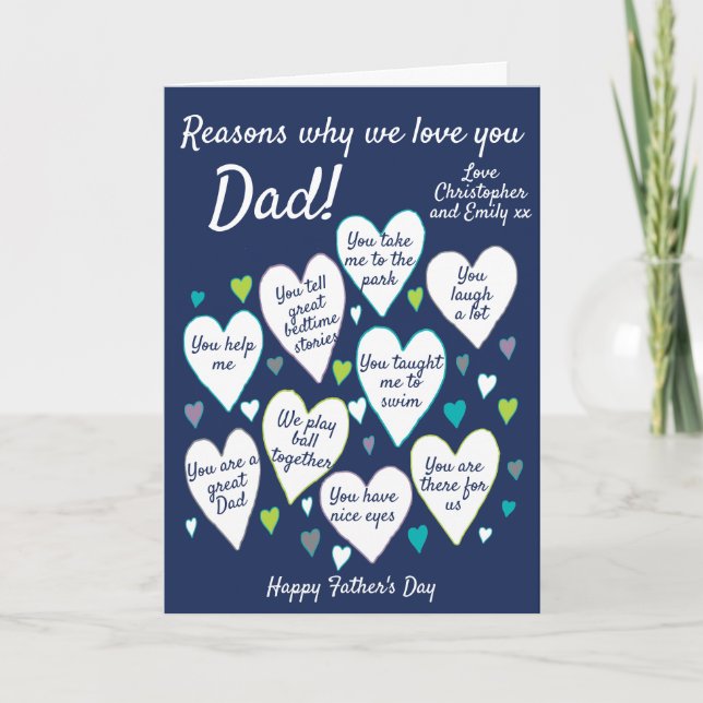 Dad Fathers Day Reasons We Love You Card (Front)