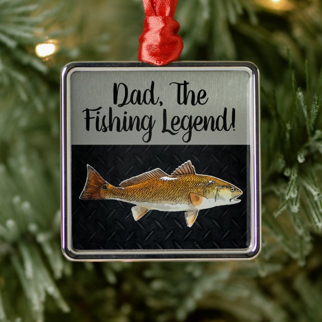 Dad Fishing Legend Redfish Fisherman Angler Fish Metal Ornament (Tree)