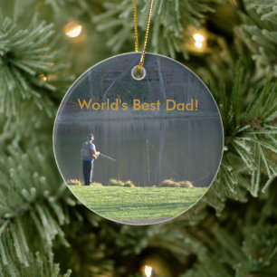 Dad Fishing Reversible Pond Pink Trees PHOTOS Ceramic Ornament