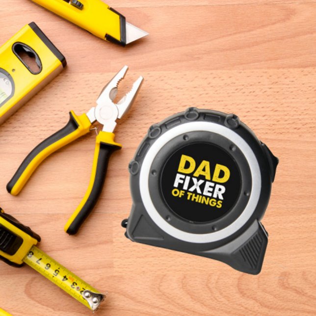 DAD FIXER OF THINGS YELLOW WHITE BLACK TAPE MEASURE (dad fixer of things funny christmas or father day present for your beloved handymand in your life)