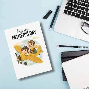 Dad Flying Airplane Clouds Cute Happy Father's Day Card