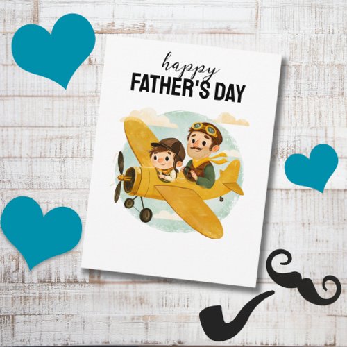 Dad Flying Airplane Clouds Cute Happy Father's Day Postcard
