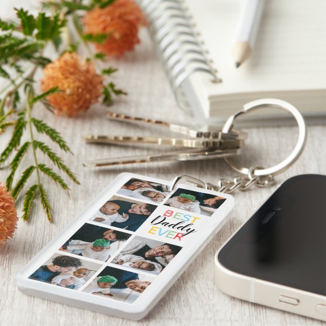 Dad Gift 7 Photo Collage Best Daddy Ever Keychain (Front Right)