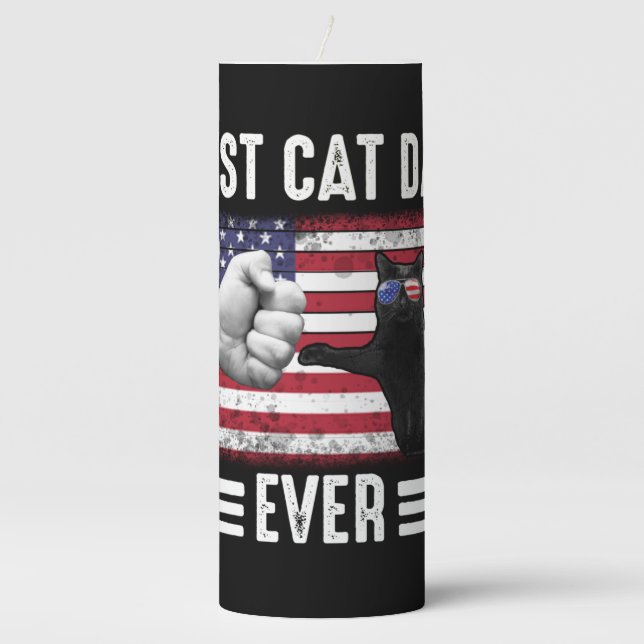 Dad Gift | Best Cat Dad Ever Flag USA Pillar Candle (Front)