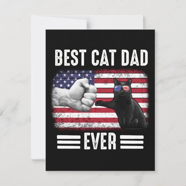 Dad Gift | Best Cat Dad Ever Flag USA Thank You Card (Front)