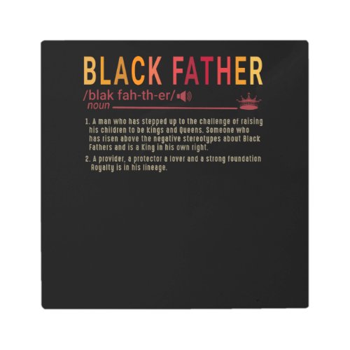 Dad Gift  Definition Dad Black Father Gift Metal Print