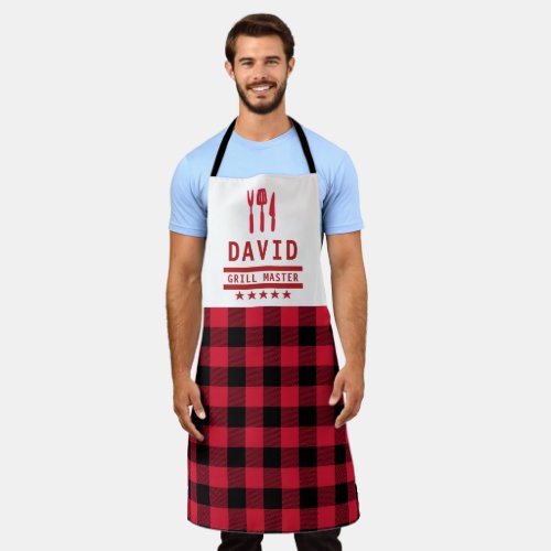 Dad Gift Grill Master BBQ Plaid Personalized Apron