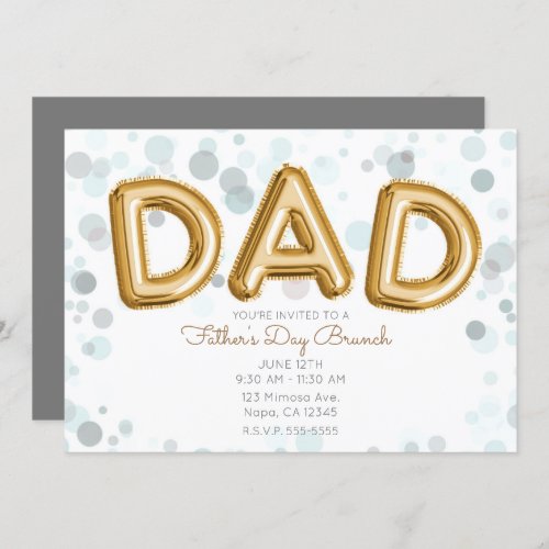 DAD Gold Balloons Fathers Day Brunch Modern Grey Invitation