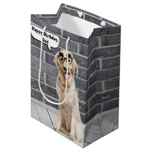 Dad Golden Retriever with Mustache Mask Medium Gif Gift Bag