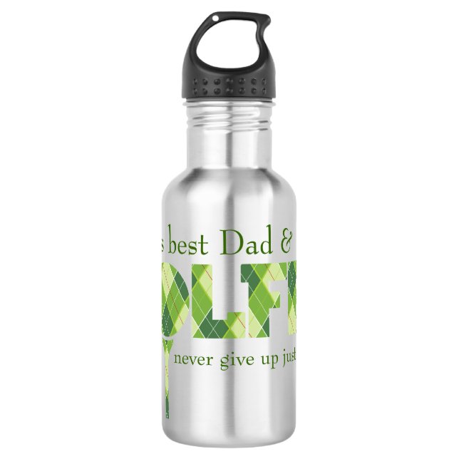 Dad Golfer green tee drinks bottle (Front)