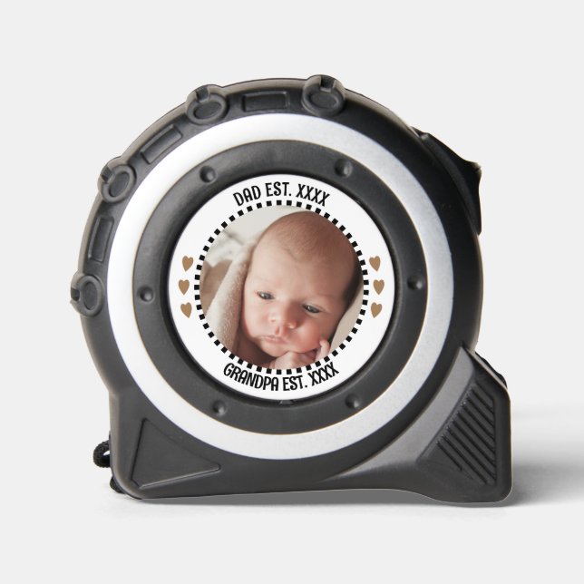 Dad / Grandpa est. years add photo black brown Tape Measure (Front)