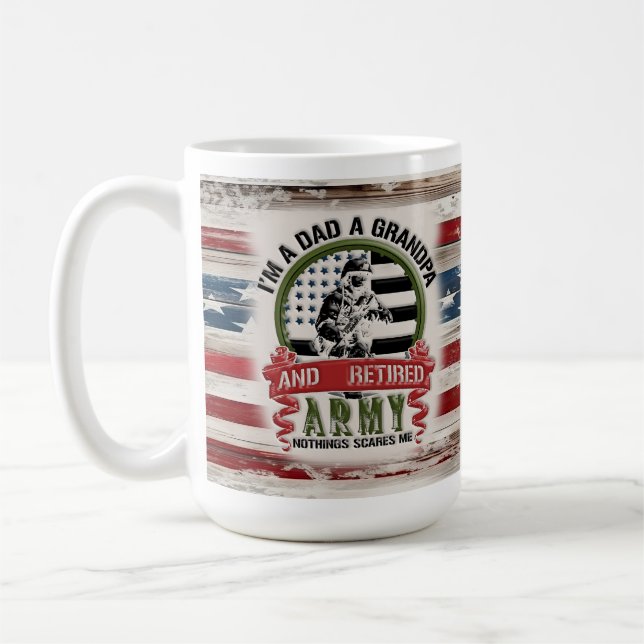 Dad Grandpa Retired Army Mug, USA Flag Gift Coffee Mug (Left)