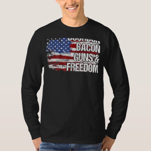 Dad Grandpa Us Flag Bourbon Bacon Guns Freedom On T_Shirt