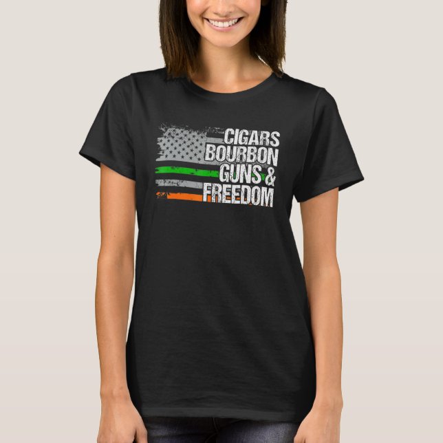 Dad Grandpa Veteran Irish Us Flag Cigars Bourbon G T-Shirt (Front)