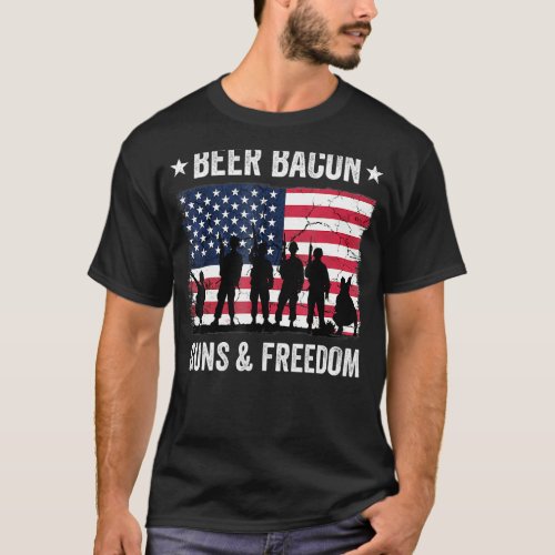 Dad Grandpa Veteran Us Flag Beer Bacon Guns Freedo T_Shirt