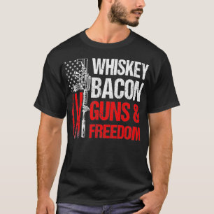 Dad Grandpa Veteran US Flag Whiskey Bacon Guns Fre T-Shirt