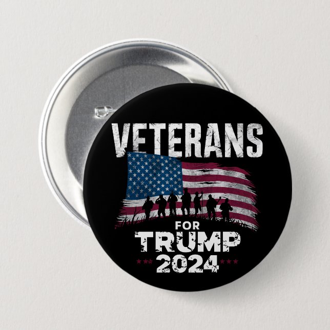 Dad Grandpa Veterans For Trump 2024 American Flag  Button (Front & Back)