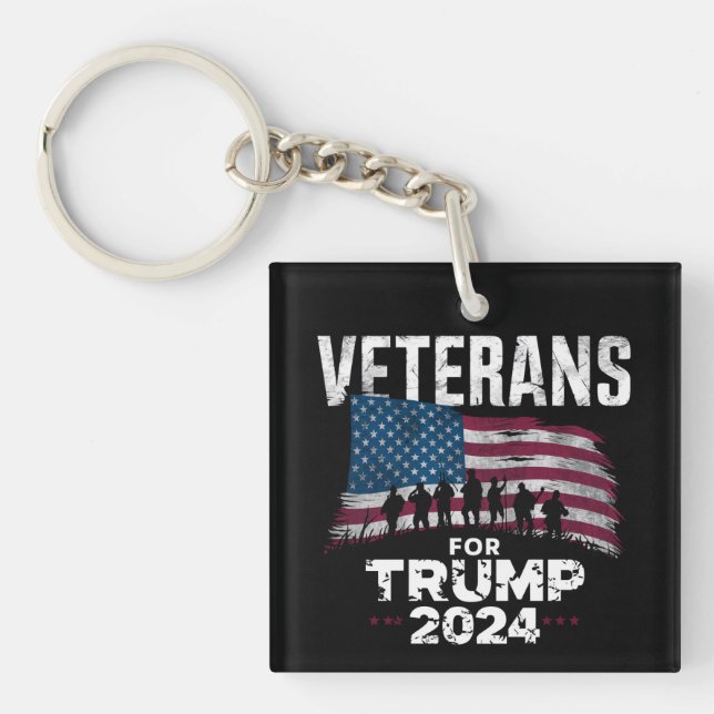 Dad Grandpa Veterans For Trump 2024 American Flag  Keychain (Front)
