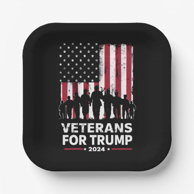 Dad Grandpa Veterans For Trump 2024 American Flag Paper Plates (Front)