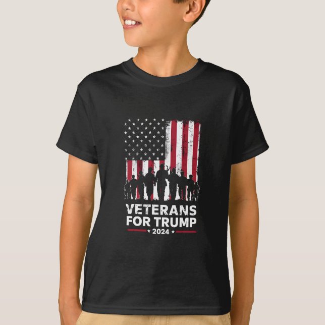 Dad Grandpa Veterans For Trump 2024 American Flag T-Shirt (Front)