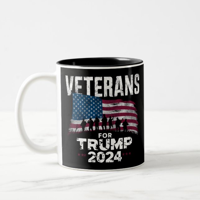 Dad Grandpa Veterans For Trump 2024 American Flag  Two-Tone Coffee Mug (Left)