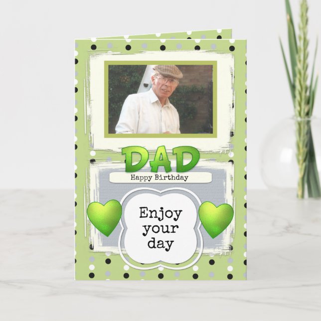 Dad green and black photo birthday card (Front)