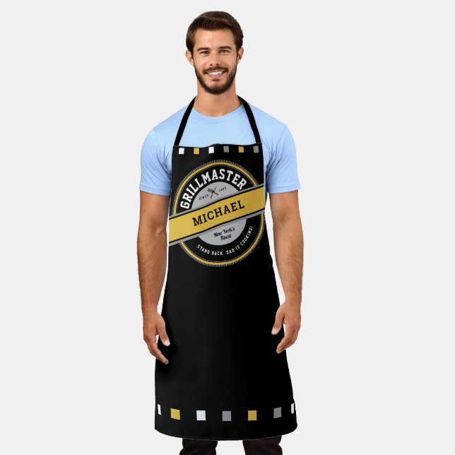 Dad Grill Master Apron on Black (Worn)