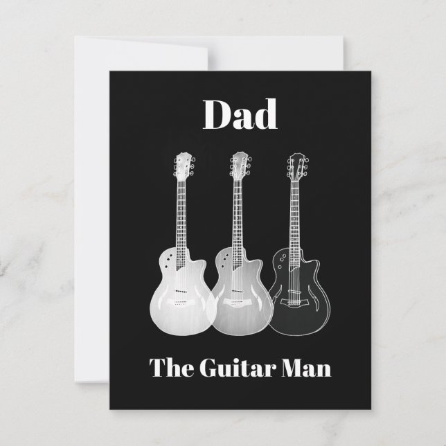 Dad guitar man simple funny monochromatic  note card (Front)