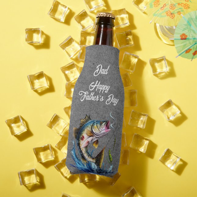 Dad Happy Father's Day Black Big Fish Strike Bottle Cooler (In Situ Summer)