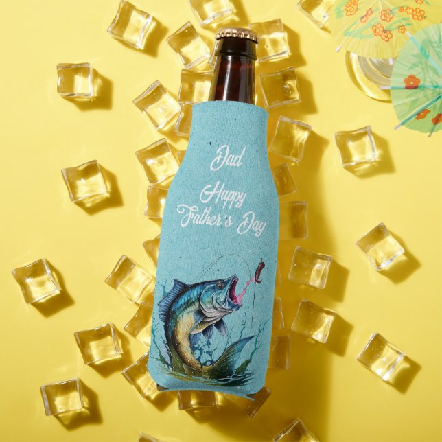 Dad Happy Father's Day Blue Big Fish Strike Bottle Cooler (In Situ Summer)