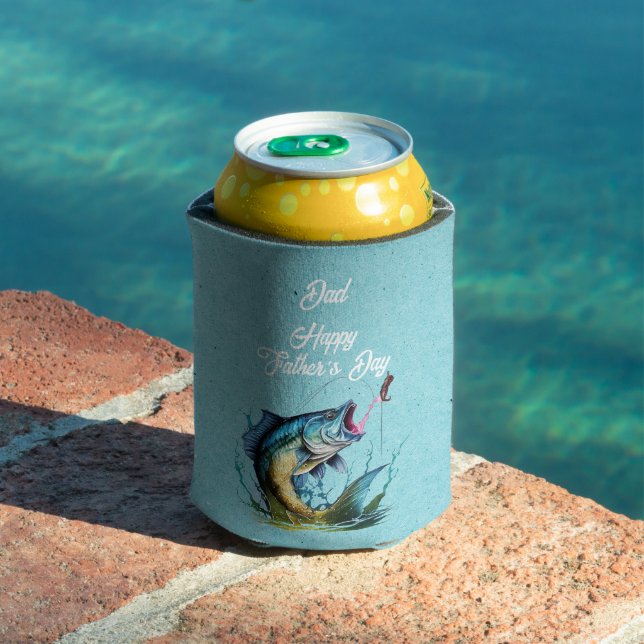 Dad Happy Father's Day Blue Big Fish Strike Can Cooler (In Situ Pool)