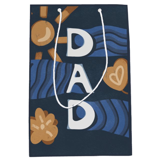 Dad - Happy Father's Day Navy Blue Medium Gift Bag (Front)