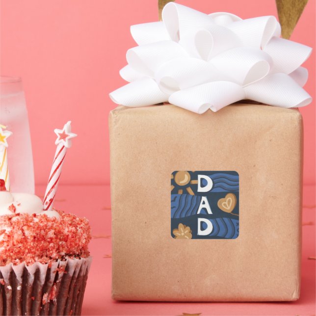 Dad - Happy Father's Day Navy Blue Square Sticker (Party)