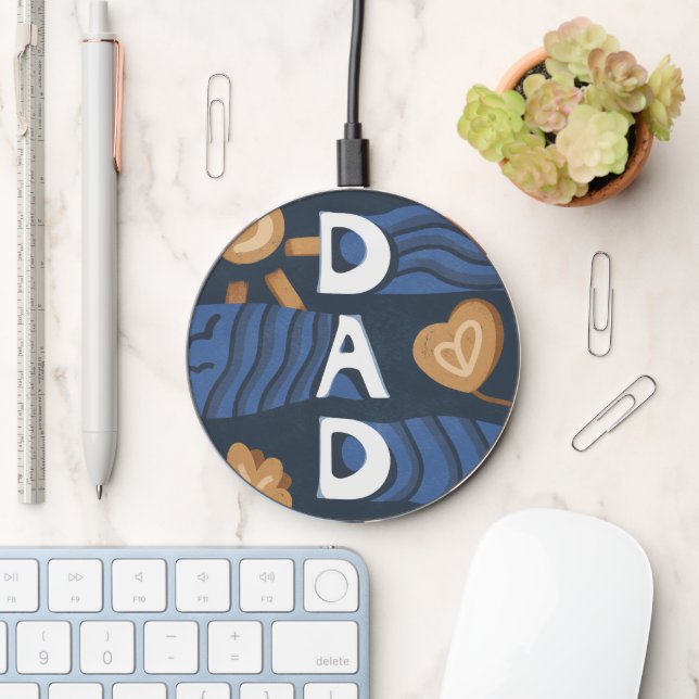 Dad - Happy Father's Day Navy Blue Wireless Charger (Desk)
