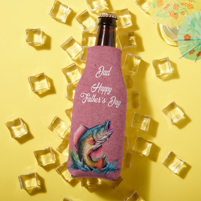 Dad Happy Father's Day Red Big Fish Strike Bottle Cooler (In Situ Summer)