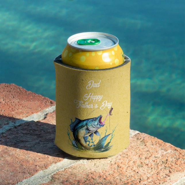 Dad Happy Father's Day Yellow Big Fish Strike Can Cooler (In Situ Pool)