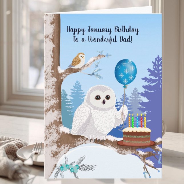 Dad Happy January Birthday Snowy Owl Card (Creator Uploaded)
