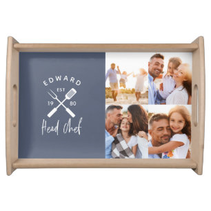 Dad head chef bbq grill 4 photo dusty blue 4 photo serving tray