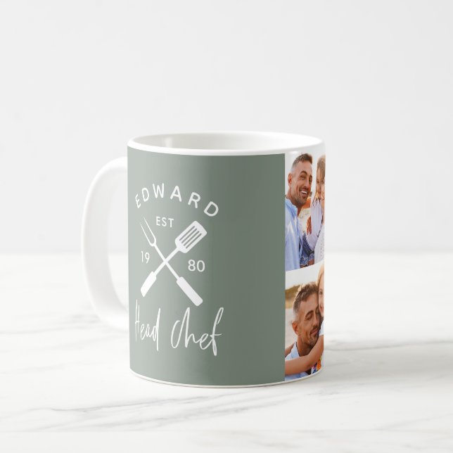 Dad head chef bbq grill 4 photo sage green 4 photo coffee mug (Front Left)
