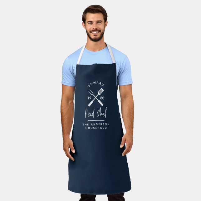 Dad head chef bbq grill Christmas birthday modern  Apron (Worn)