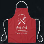 Dad head chef bbq grill Christmas birthday modern  Apron<br><div class="desc">Dad head chef bbq grill Christmas,  birthday  fathers day modern red and white apron design.</div>