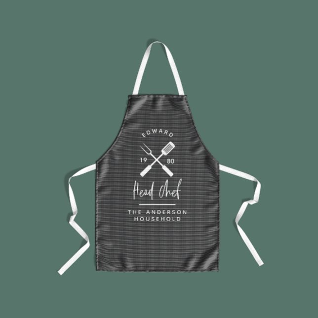 Dad head chef bbq grill Christmas birthday modern  Apron (Creator Uploaded)