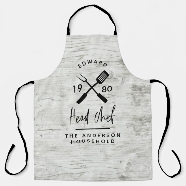 Dad head chef bbq grill Christmas birthday modern  Apron (Front)