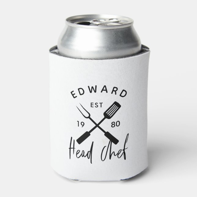 Dad head chef bbq grill Christmas birthday modern Can Cooler (Can Front)