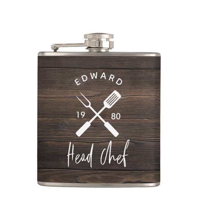 Dad head chef bbq grill Christmas birthday modern Flask (Front)