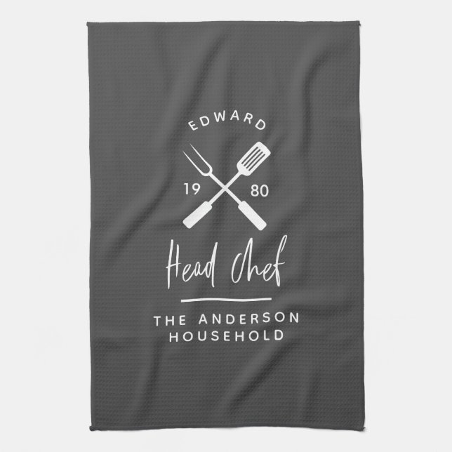 Dad head chef bbq grill Christmas birthday modern  Kitchen Towel (Vertical)
