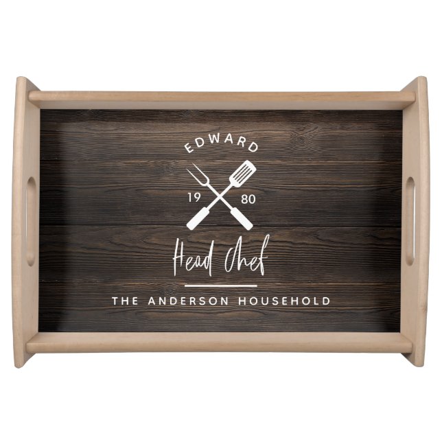Dad head chef bbq grill Christmas birthday modern  Serving Tray (Front)