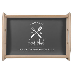 Dad head chef bbq grill Christmas birthday modern Serving Tray